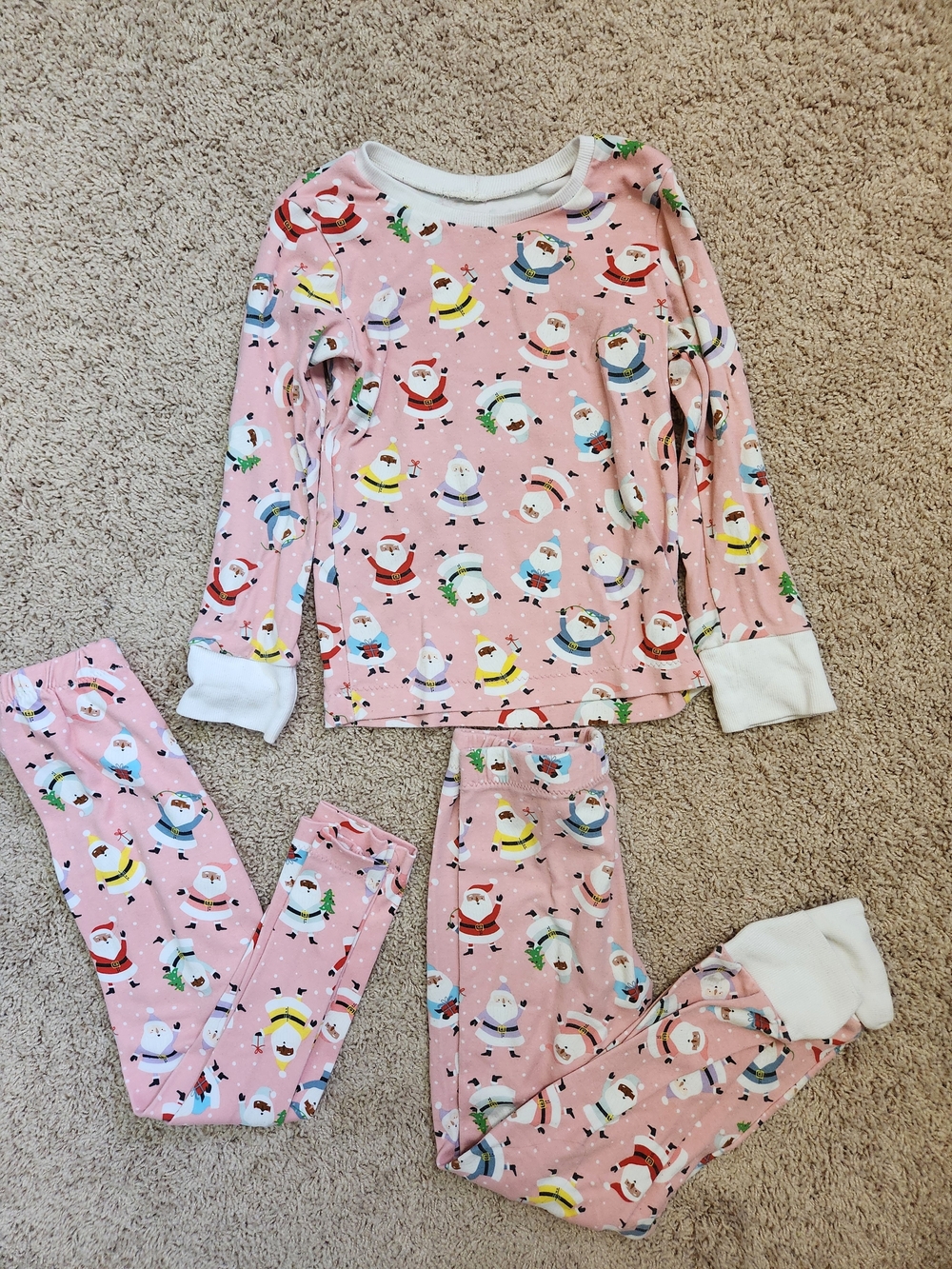 Kids Pink Santa Print Pajama Set & Leggings